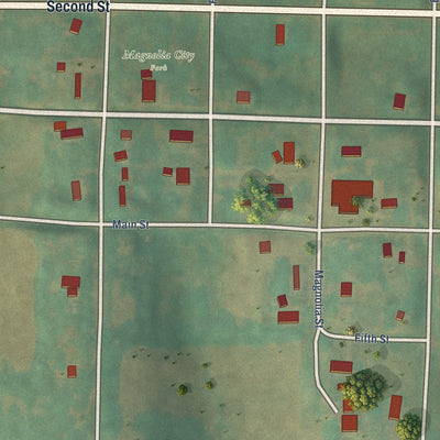 Close-up of the map of Magnolia, Iowa print showing street and building detail