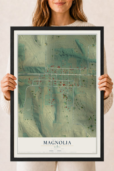 Map of Magnolia, Iowa, 18 x 24 inch print in a black wood frame