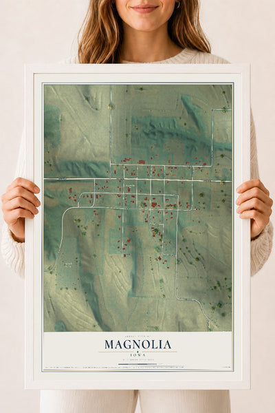 Map of Magnolia, Iowa, 18 x 24 inch print in a white wood frame