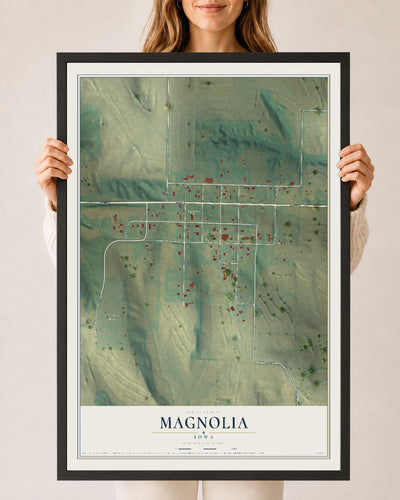 Map of Magnolia, Iowa, 24 x 36 inch print in a black wood frame