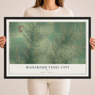 Map of Maharishi Vedic City, Iowa, 18 x 24 inch print in a black wood frame