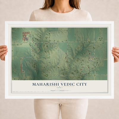 Map of Maharishi Vedic City, Iowa, 18 x 24 inch print in a white wood frame