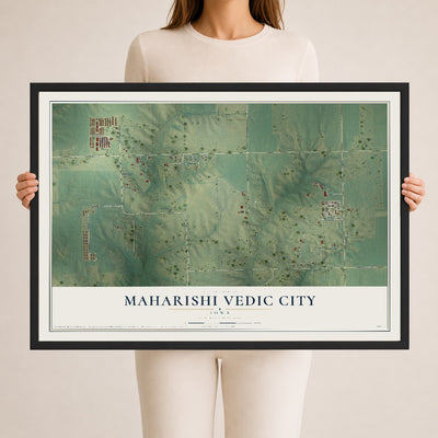 Map of Maharishi Vedic City, Iowa, 24 x 36 inch print in a black wood frame