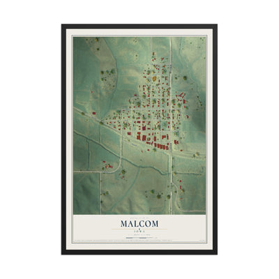 Map of Malcom, Iowa, 12 x 18 inch print in a black wood frame