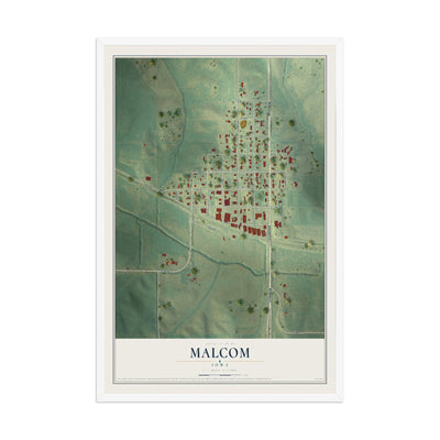 Map of Malcom, Iowa, 12 x 18 inch print in a white wood frame