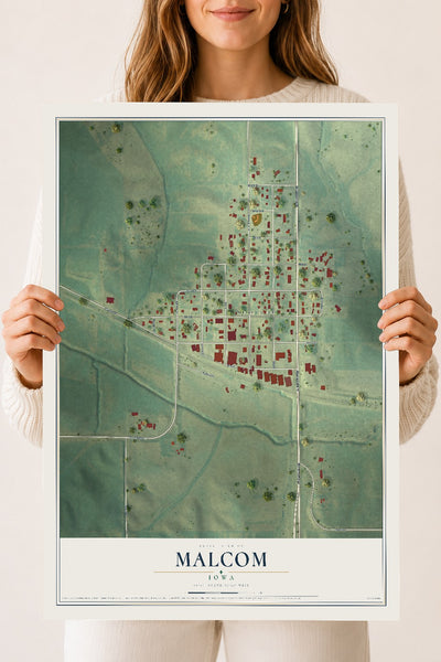 Map of Malcom, Iowa, 18 x 24 inch unframed archival matte print
