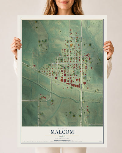 Map of Malcom, Iowa, 24 x 36 inch unframed archival matte print
