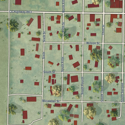 Close-up of the map of Mallard, Iowa print showing street and building detail