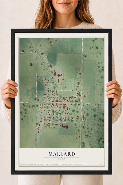 Map of Mallard, Iowa, 18 x 24 inch print in a black wood frame
