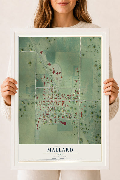 Map of Mallard, Iowa, 18 x 24 inch print in a white wood frame