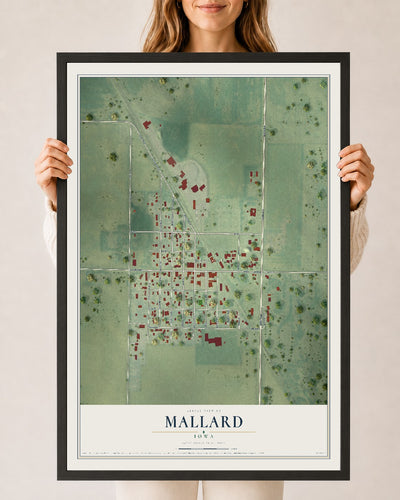 Map of Mallard, Iowa, 24 x 36 inch print in a black wood frame
