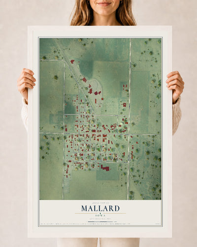 Map of Mallard, Iowa, 24 x 36 inch print in a white wood frame