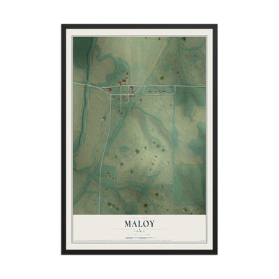 Map of Maloy, Iowa, 12 x 18 inch print in a black wood frame