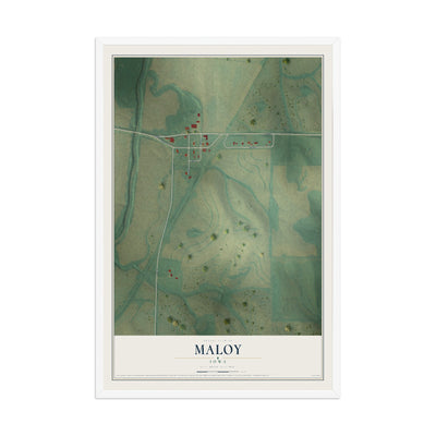 Map of Maloy, Iowa, 12 x 18 inch print in a white wood frame