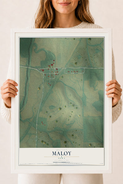 Map of Maloy, Iowa, 18 x 24 inch print in a white wood frame