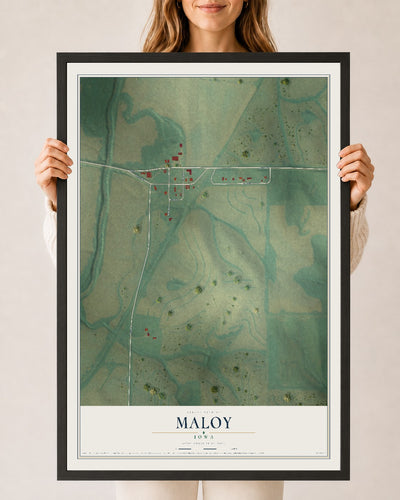 Map of Maloy, Iowa, 24 x 36 inch print in a black wood frame