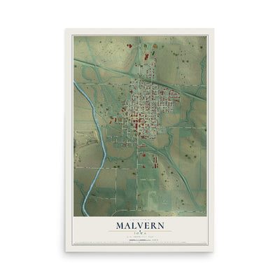 Map of Malvern, Iowa, 12 x 18 inch unframed archival matte print