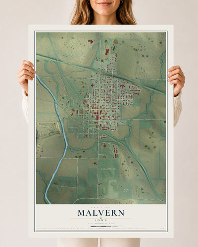 Map of Malvern, Iowa, 24 x 36 inch unframed archival matte print
