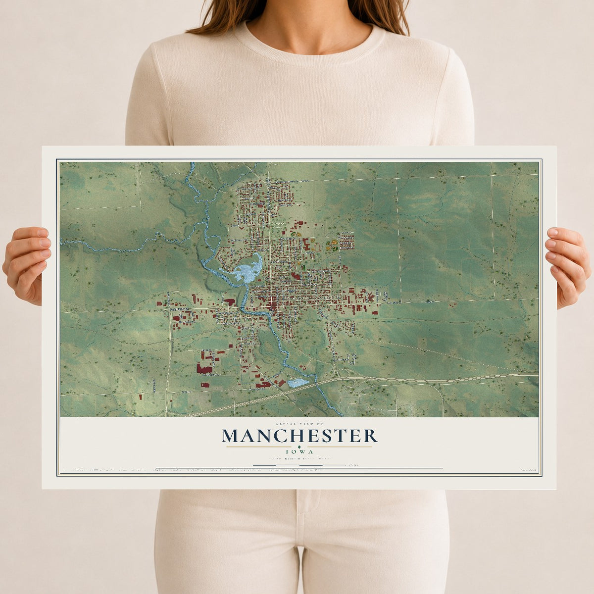 Map of Manchester, Iowa, 12 x 18 inch unframed archival matte print