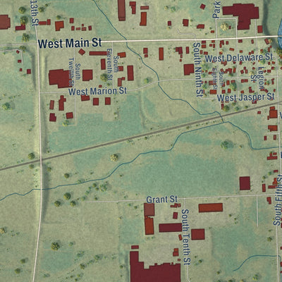Second close-up of the map of Manchester, Iowa print showing more streets and buildings