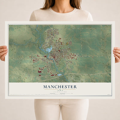 Map of Manchester, Iowa, 18 x 24 inch unframed archival matte print