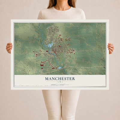 Map of Manchester, Iowa, 24 x 36 inch unframed archival matte print