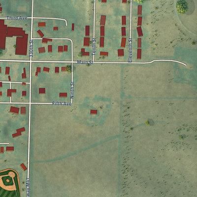 Second close-up of the map of Manilla, Iowa print showing more streets and buildings