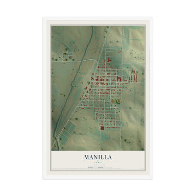 Map of Manilla, Iowa, 12 x 18 inch print in a white wood frame