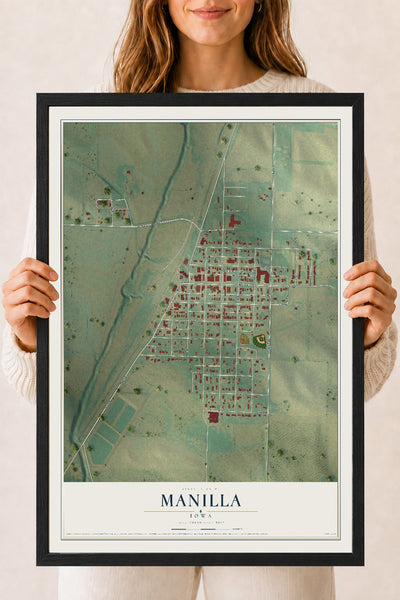 Map of Manilla, Iowa, 18 x 24 inch print in a black wood frame