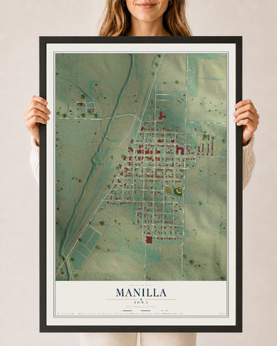 Map of Manilla, Iowa, 24 x 36 inch print in a black wood frame