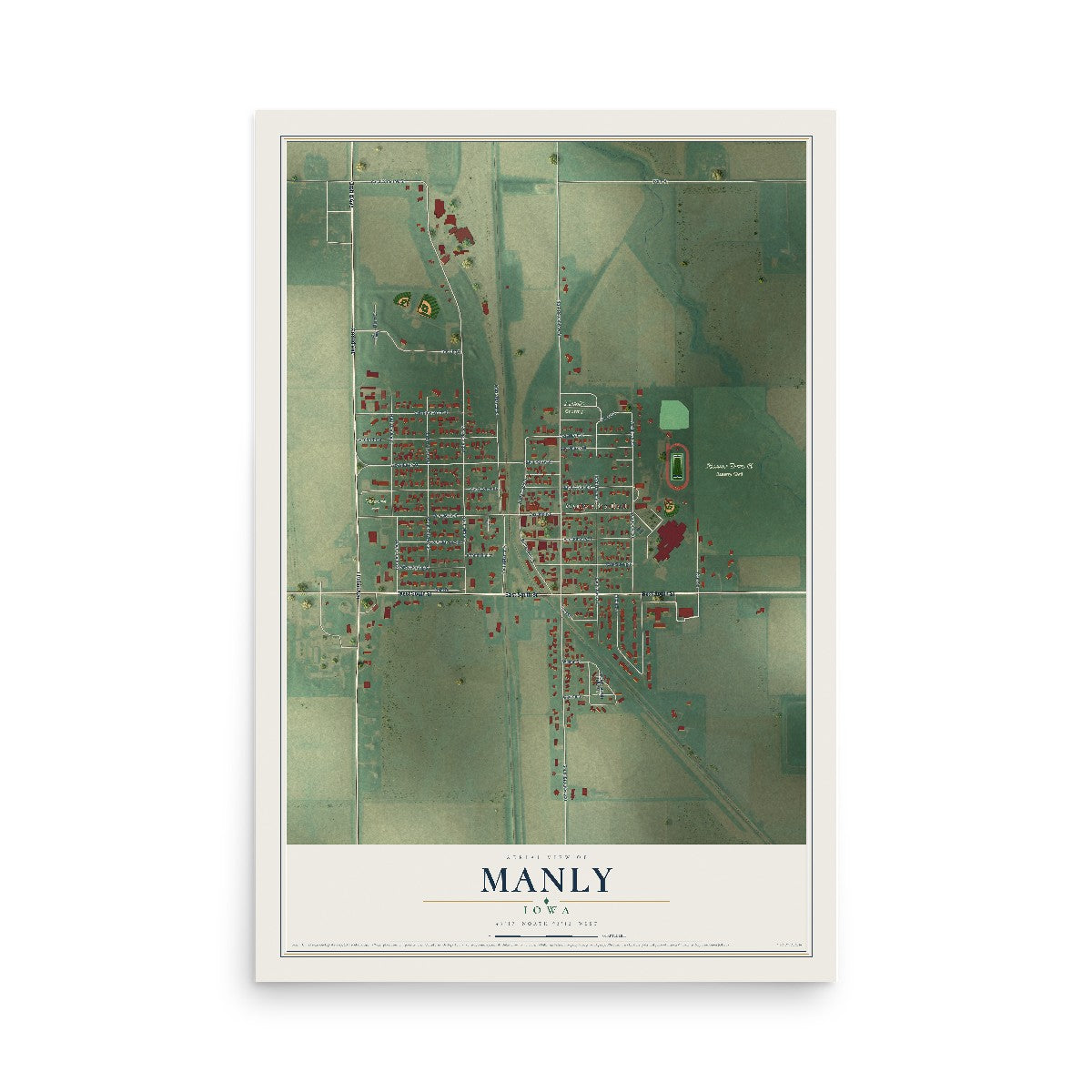 Map of Manly, Iowa, 12 x 18 inch unframed archival matte print