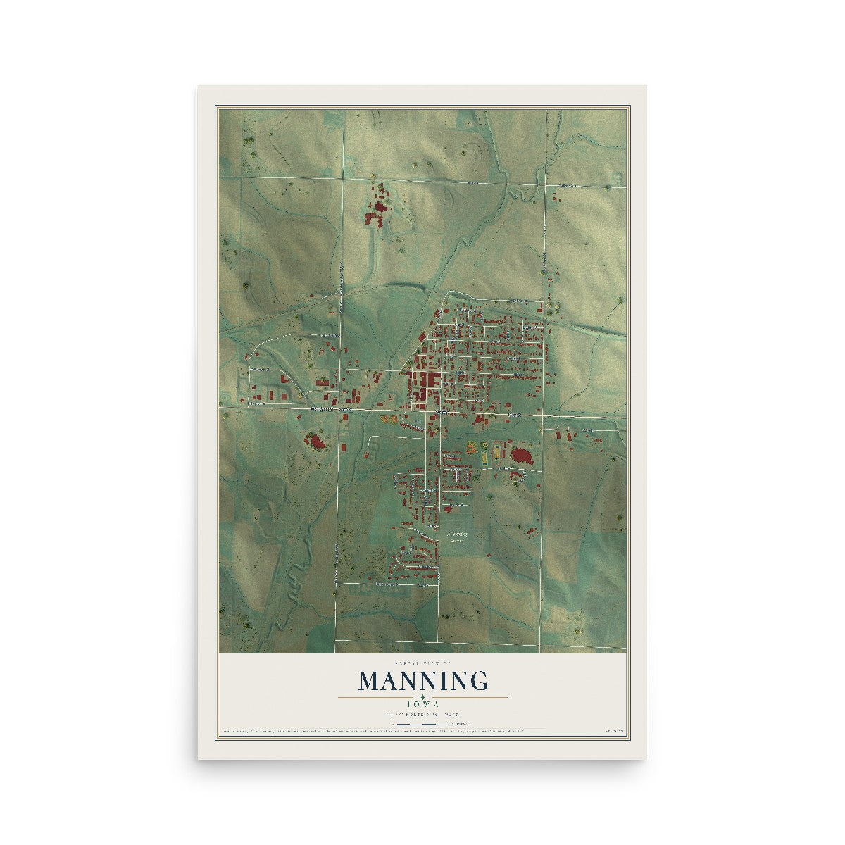 Map of Manning, Iowa, 12 x 18 inch unframed archival matte print
