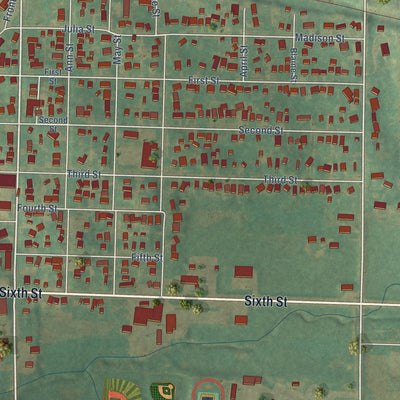 Close-up of the map of Manning, Iowa print showing street and building detail