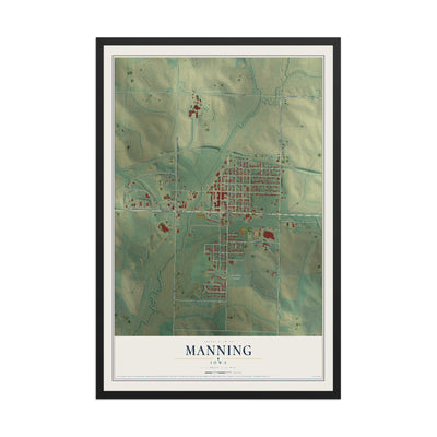 Map of Manning, Iowa, 12 x 18 inch print in a black wood frame