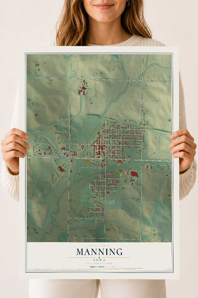 Map of Manning, Iowa, 18 x 24 inch unframed archival matte print
