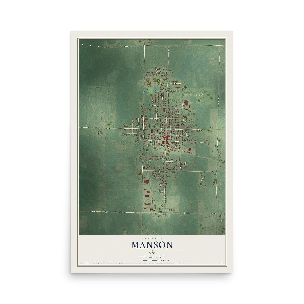 Map of Manson, Iowa, 12 x 18 inch unframed archival matte print