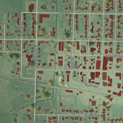 Close-up of the map of Manson, Iowa print showing street and building detail