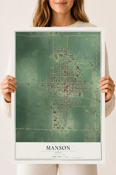 Map of Manson, Iowa, 18 x 24 inch unframed archival matte print