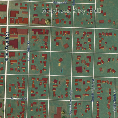 Close-up of the map of Mapleton, Iowa print showing street and building detail