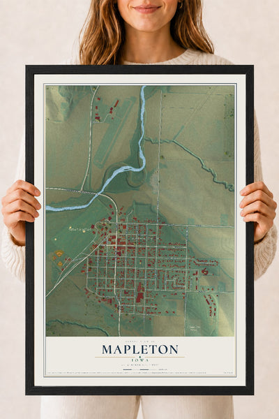 Map of Mapleton, Iowa, 18 x 24 inch print in a black wood frame