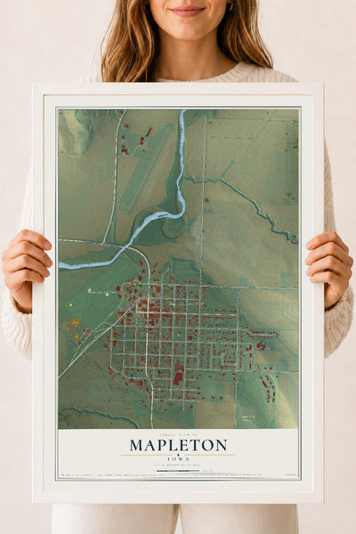Map of Mapleton, Iowa, 18 x 24 inch print in a white wood frame
