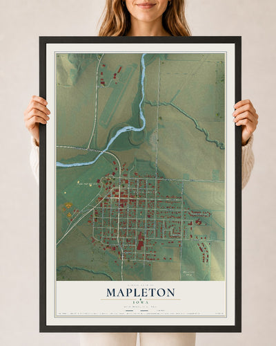 Map of Mapleton, Iowa, 24 x 36 inch print in a black wood frame