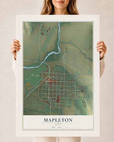 Map of Mapleton, Iowa, 24 x 36 inch print in a white wood frame