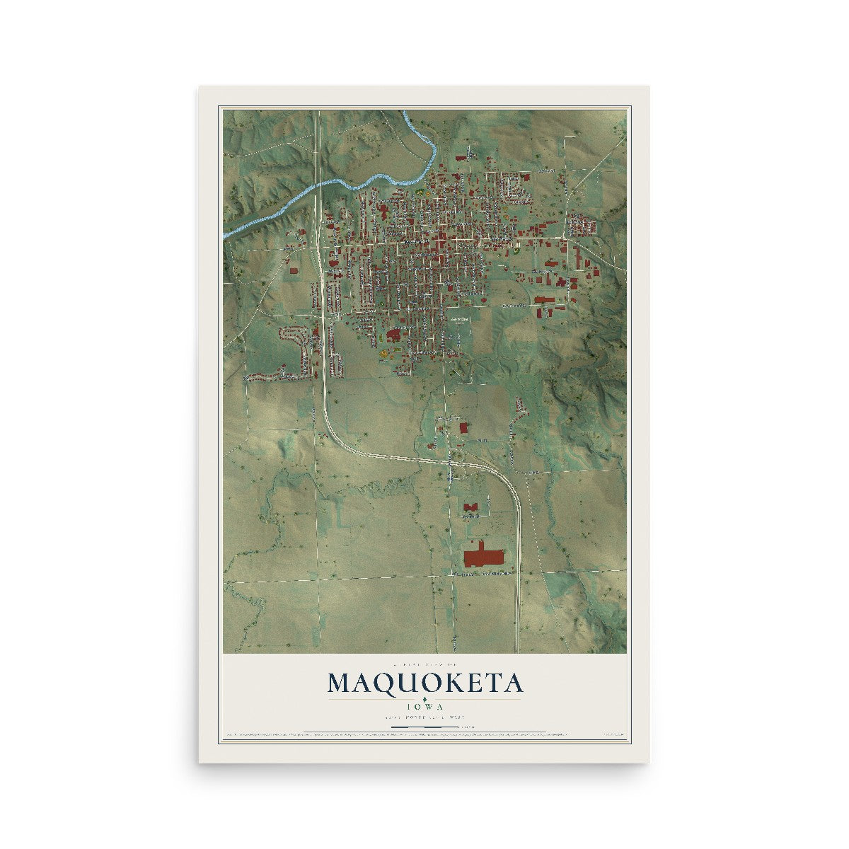 Map of Maquoketa, Iowa, 12 x 18 inch unframed archival matte print