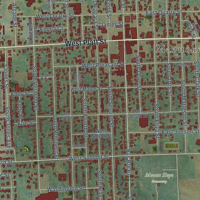 Close-up of the map of Maquoketa, Iowa print showing street and building detail