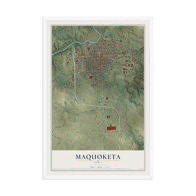 Map of Maquoketa, Iowa, 12 x 18 inch print in a white wood frame