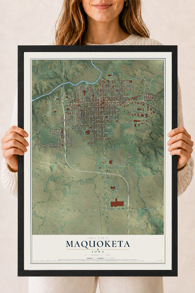 Map of Maquoketa, Iowa, 18 x 24 inch print in a black wood frame