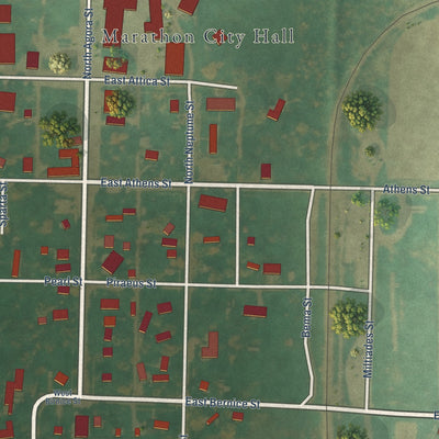 Close-up of the map of Marathon, Iowa print showing street and building detail