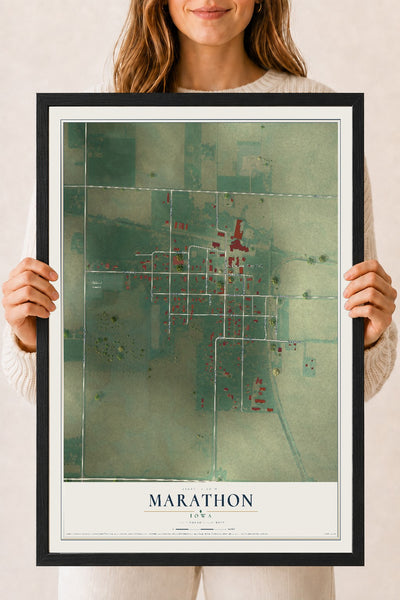 Map of Marathon, Iowa, 18 x 24 inch print in a black wood frame