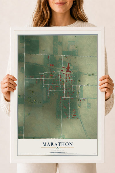 Map of Marathon, Iowa, 18 x 24 inch print in a white wood frame